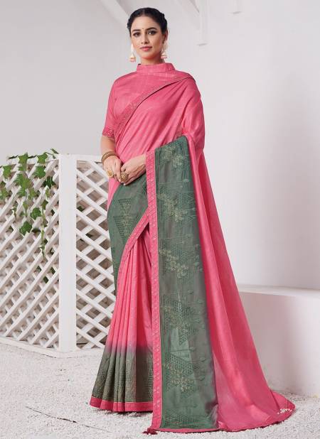 Pink Colour Heavy Designer Festive Party Wear Viscose Silk Latest Saree Collection 41608